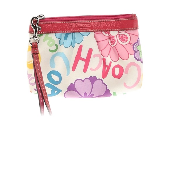 Coach Handbags - Coach Poppy Multicolor Floral Signature Wristlet with Pink Trim